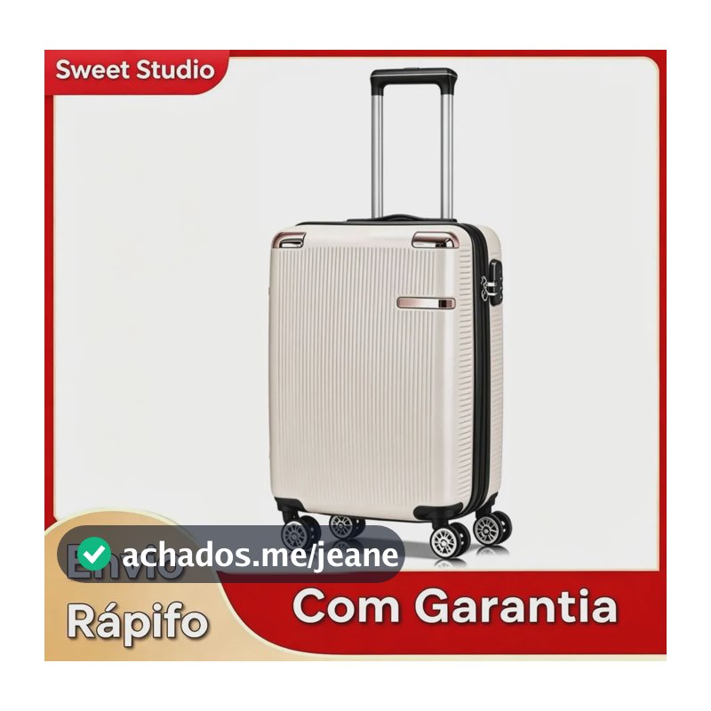 Mala de Bordo Rígida Sweet Studio Bege para Viagem, 55 cm, com Rodas Duplas e Cadeado