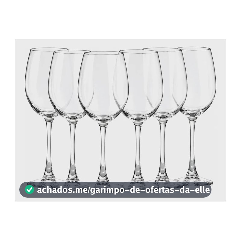 Jogo De 6 Taças Luxo Para Vinho Agua Vidro Resistente 465ml Transparente