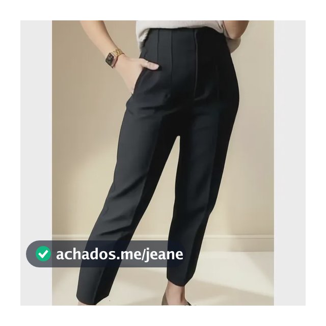 Calça Plus Size Cintura Alta Com Bolso Preta  - Emilia