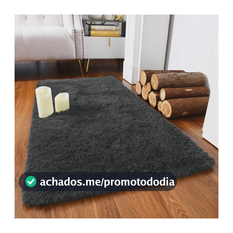 Passadeira Corredor 1,00x0,60 Tapete Super Peludo Beira De Cama Sala Quarto Cinza Texfine