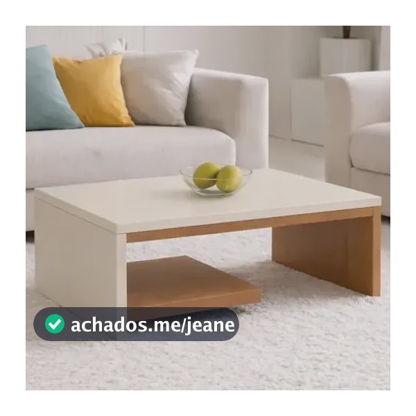 Mesa De Centro Apoio Kiara Retangular Moderno Com Prateleira Decorativa Luxo Para Sala Off White