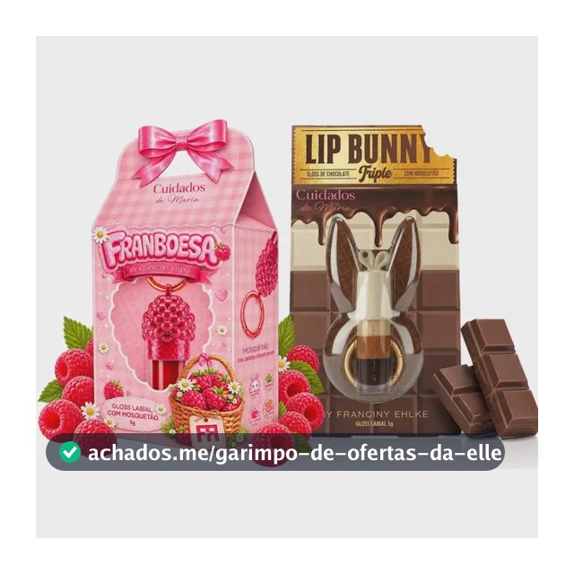 Kit Gloss Hidratante Labial Franboesa + Gloss Labial Lip Bunny Triple Chocolate - Fran By Franciny Ehlke - Cuidados de maria