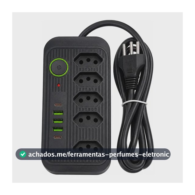 Filtro Linha 5 Tomadas 3 Usb 2 Usb-c Cabo 2m Bivolt Preto 127/220v