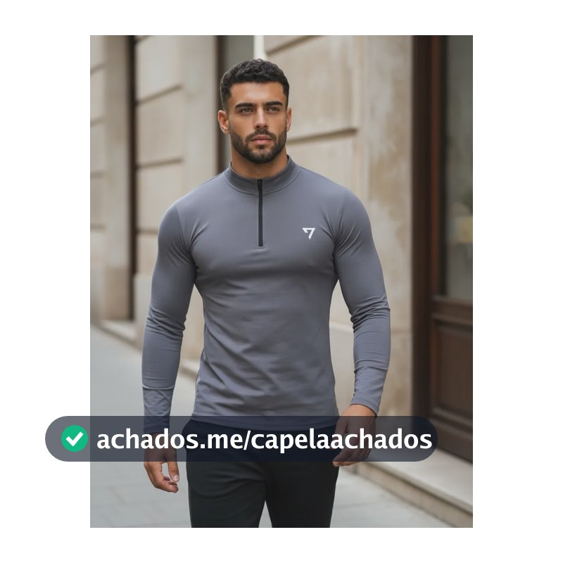 Camisa Térmica Masculina Segunda Pele Manga Longa Com Zíper Cinza Gg