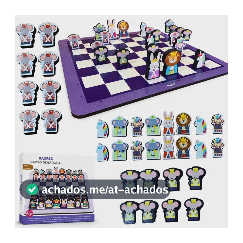 Jogo De Xadrez Infantil Educativo Em Madeira Com Peças De Animais, Tabuleiro E Estratégia Para Crianças