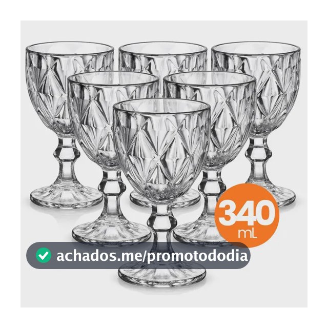Jogo 6 Taças Vidro Diamond 340ml Conjunto Mesa Posta Água Suco Cozinha Decoração Presente
