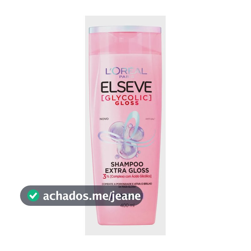 L'Oréal Paris Elseve Glycolic Gloss Shampoo Extra Gloss, Fórmula com pH Ácido e Ácido Glicólico, Limpeza Profunda e Combate a Porosidade dos Fios, 400ml