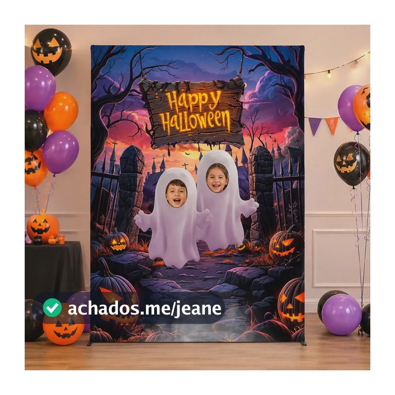 Painel Halloween Decoração de Festa Dia das Bruxas Cenário Para Fotos Painel Vazado Interativo Tecido
