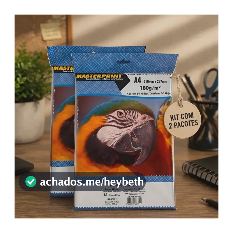 Papel Fotográfico A4 Glossy 180g 100 Folhas Masterprint Branco