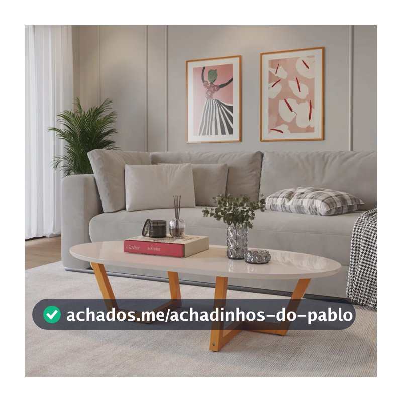 Mesa De Centro Lateral Apoio Sala Oval Pé Madeira Decorativa Off White