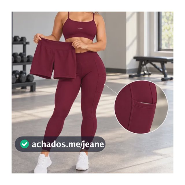 Trijunto Fitness Feminino Top Shorts Legging 3 Peças 2 Looks Bordô M