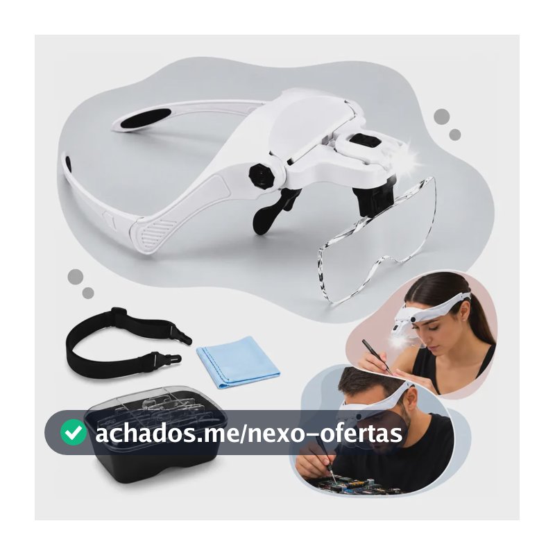 Lupa de Cabeça Profissional Auramix com Luz LED e 5 Lentes para Eletrônica e Estética