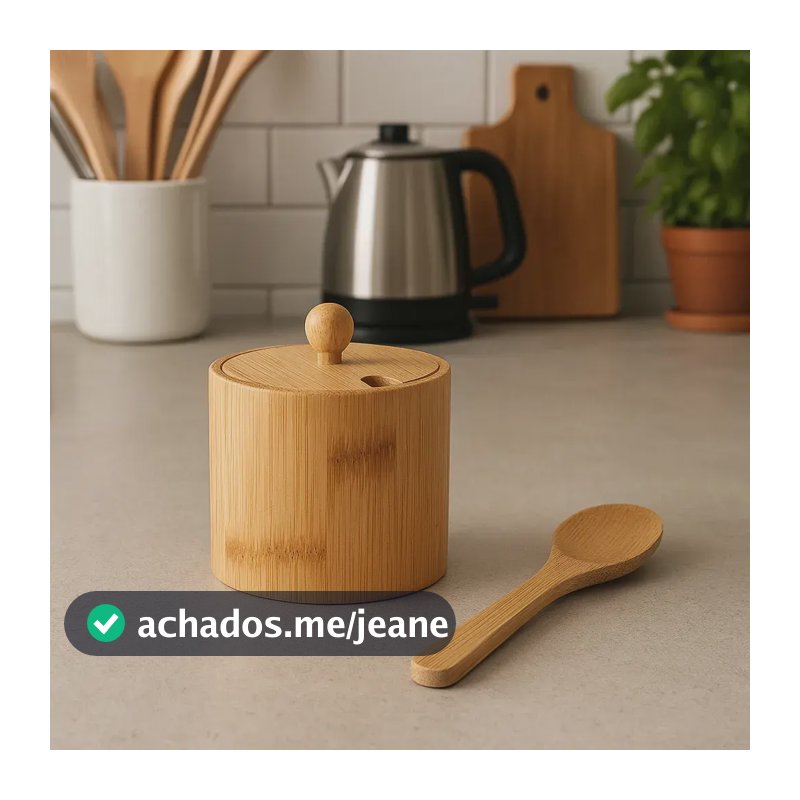 Pote De Açúcar Sal Luxo Porta Mantimento Boho Bambu Tempero Saleiro Pote Com Colher E Tampa Estilo Madeira Açucareiro Ou Saleiro