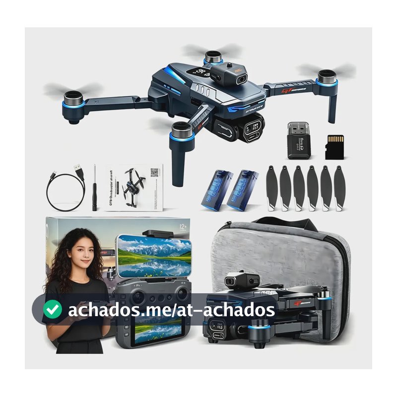 Drone Gt8 Profissional 4k Gps Tela No Controle 2 Baterias Preto