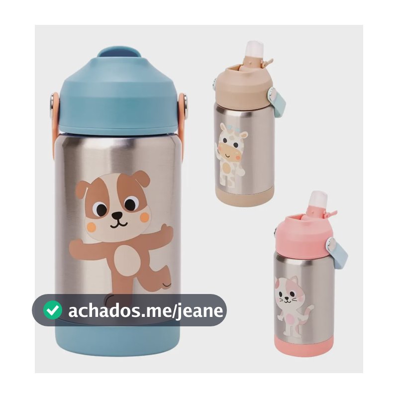 Garrafa Térmica Buba Infantil Com Canudo De Silicone Bebê Azul Cachorro