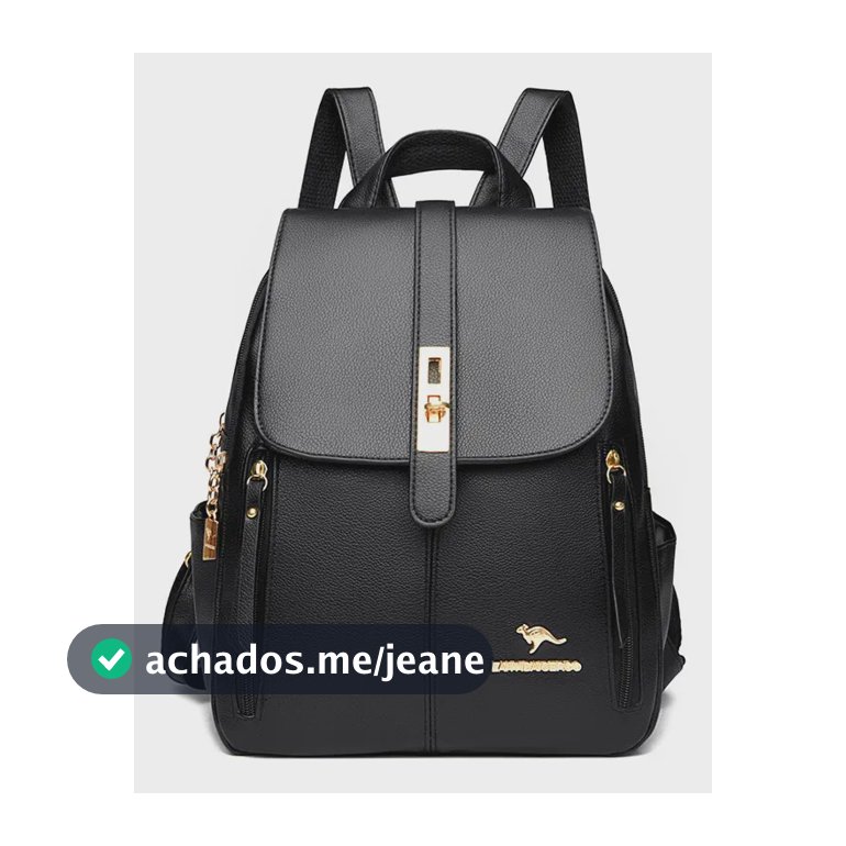 Bolsa Escolar Feminina Mochila Couro Pu Elegante Moda Médio Preto Liso Ouro