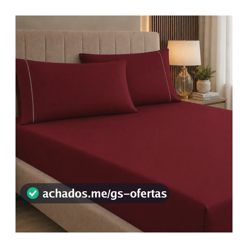 Jogo De Lençol Queen 3 Peças 400 Fios C/ Elástico Hotel Bordô Liso