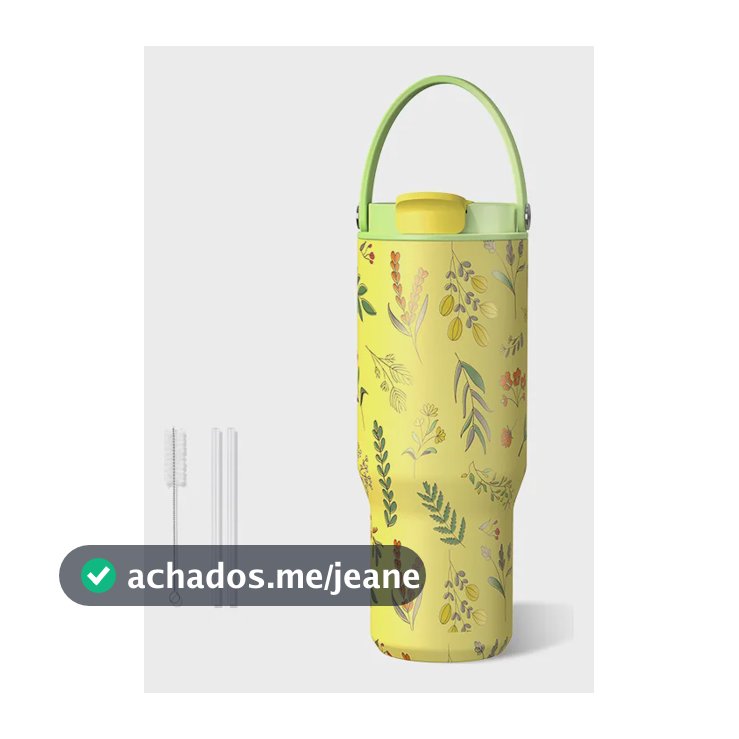 Copo Térmico 900ml Com Canudo Tampa E Alça Inox Modofo Amarelo
