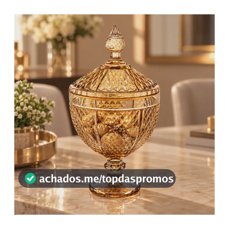 Bomboniere Vidro Âmbar Tampa Potiche Baleiro 28cm Lyor Âmbar