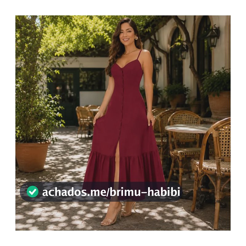 Vestido Longo Casual Feminino Com Botões E Bojo Blogueira Marsala- Vinho Liso 36 A 44