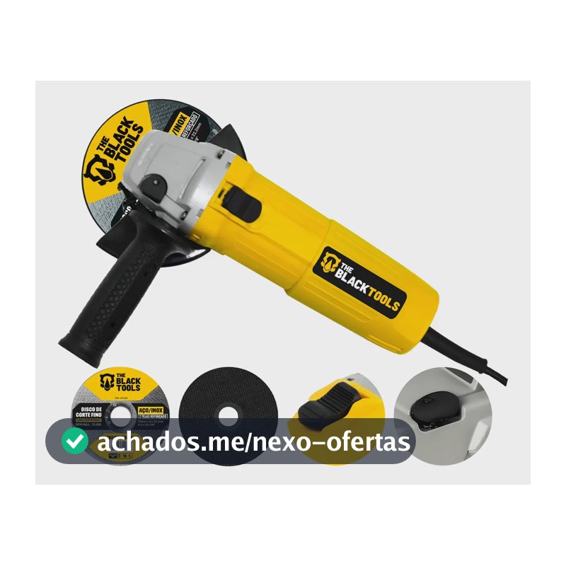Esmerilhadeira Lixadeira Angular 4.1/2 11000rpm 780w The Black Tools Cor Amarelo Com 2 Discos De Corte