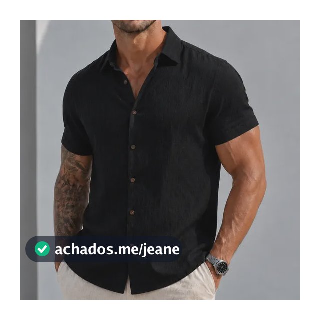 Camisa Manga Curta Viscose Old Money Confortavel Preto Liso M