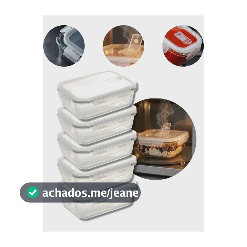 Kit 5 Potes Vidro Hermético C/ Válvula De Respiro 640ml Full