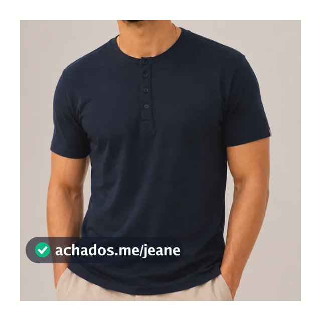 Camiseta Henley Masculina Slim Fit Algodão Manga Curta