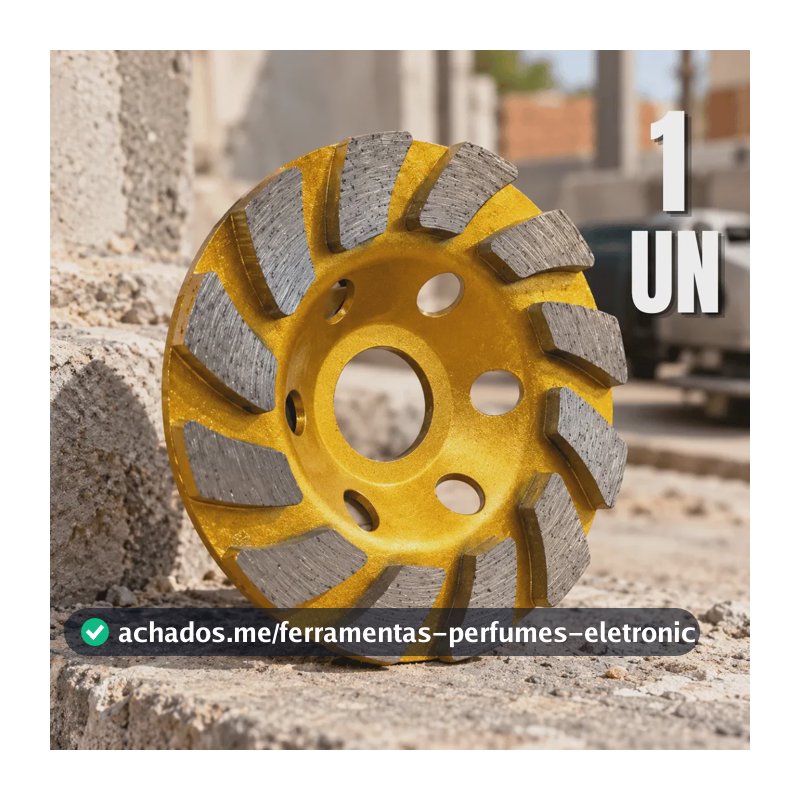 Disco de Desbaste Rebolo Diamantado Concreto Mármore Pedra Piso para Esmerilhadeira Turbo Profissional 100mm Diâmetro Central de 22,23mm com Anel de Redução