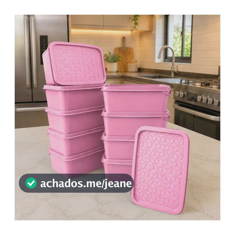 Kit 10 Potes Marmitas 500ml Retangular Plástico Alimentos Rosa
