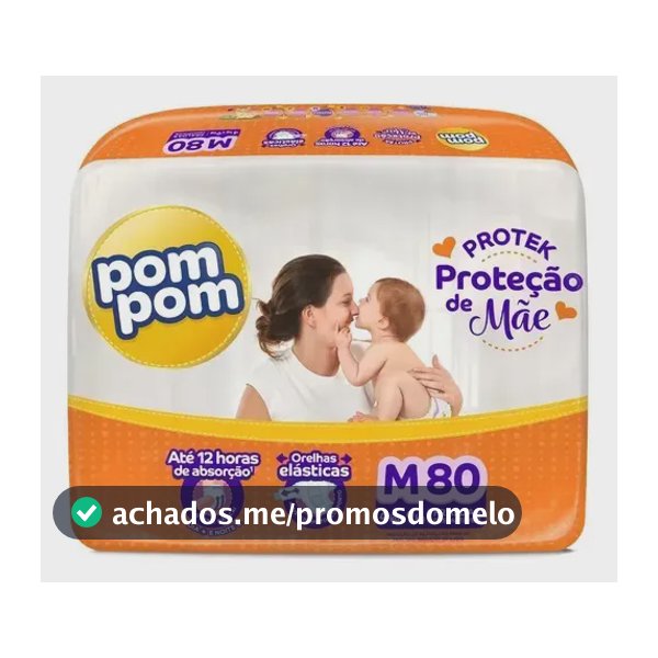 Fralda Pom Pom Protek Proteção de Mãe Hiper M, 80 Unidades