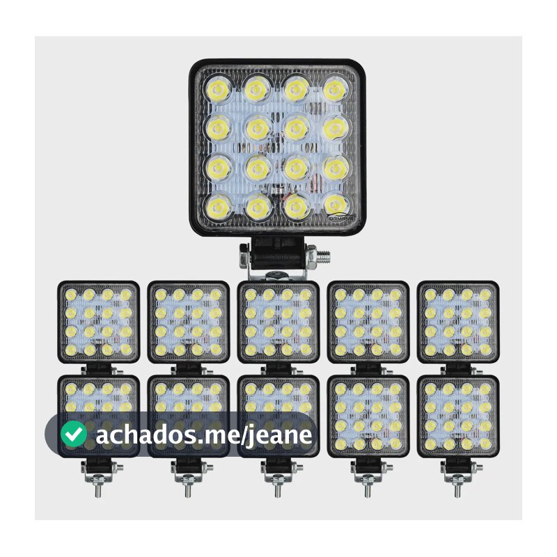 Kit 10 Farol Milha 16 Led 48w 12v/24v Quadrad Off-road 6000k