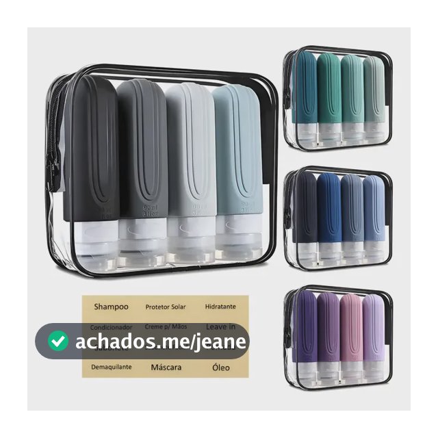 Kit Viagem Frasco Pote Silicone Shampoo Creme 4un 90ml