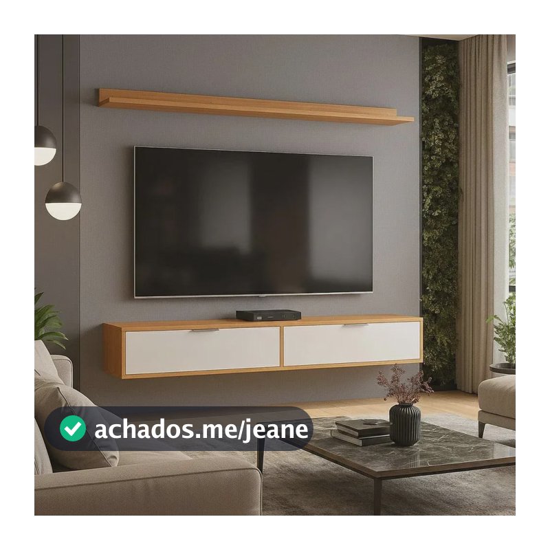 Rack Tv 75 Pol. Suspenso 180cms Lila Branco/cinamomo Z49 Cinamomo/branco