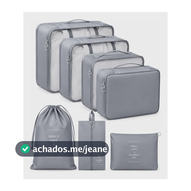 Organizador De Mala Para Viagem Kit 7 Peças Completo Cinza