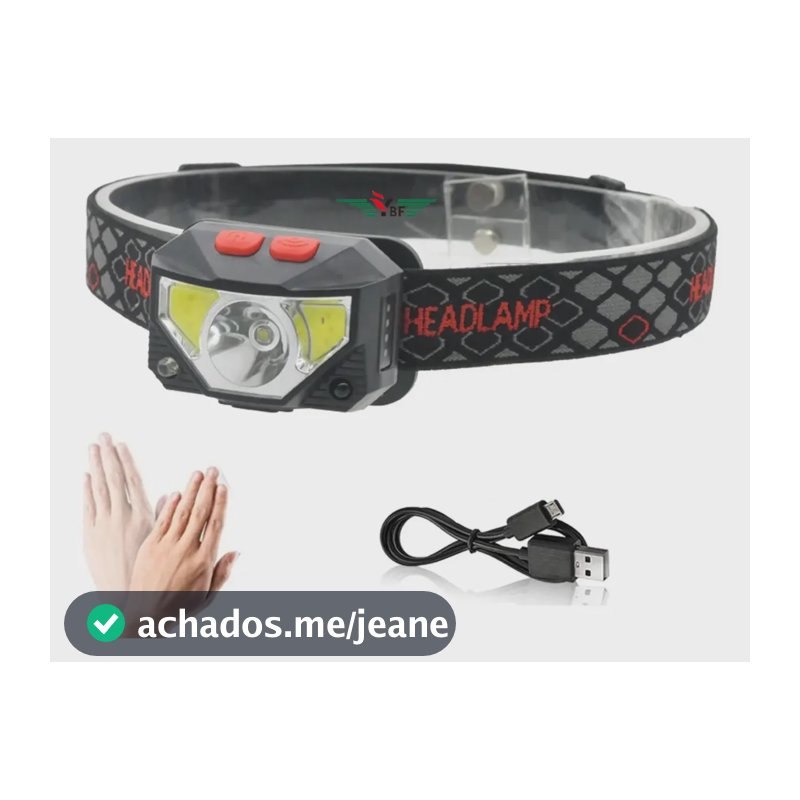 Lanterna De Cabeça Farol Led 6 Modos Recarregável Profissional Com Sensor On Off Luz De Emergencia Forte YBF Branco e Vermelho