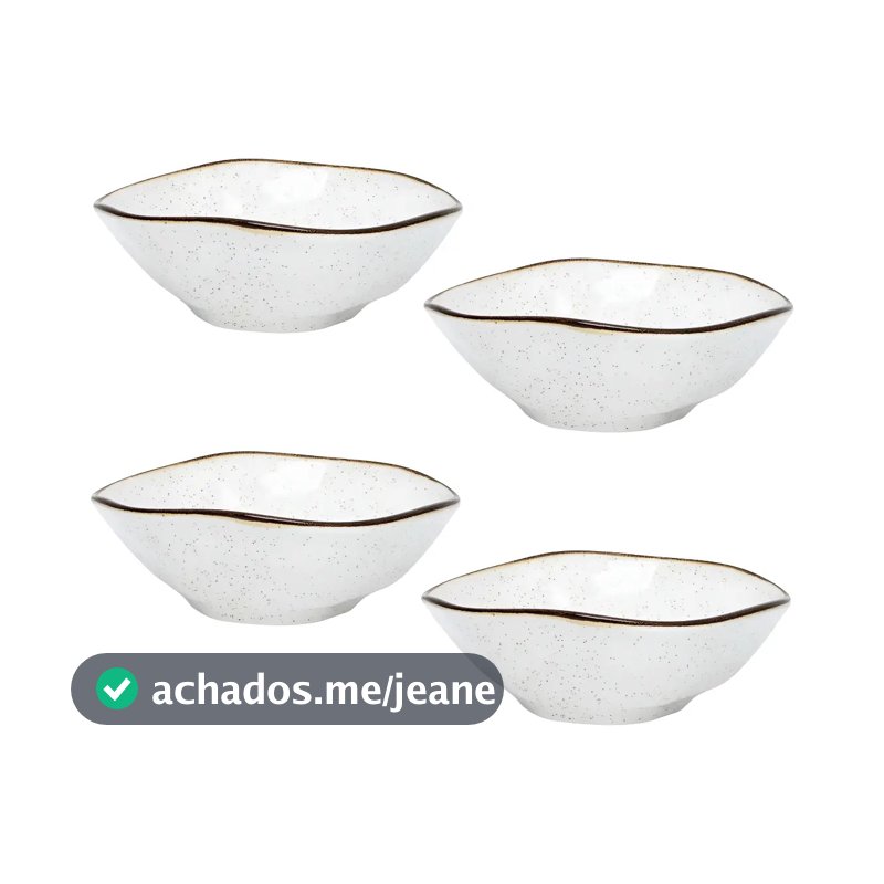 Conjunto 4 Bowls Porcelana Oxford Ryo Maresia 500ml Apto Micro-ondas