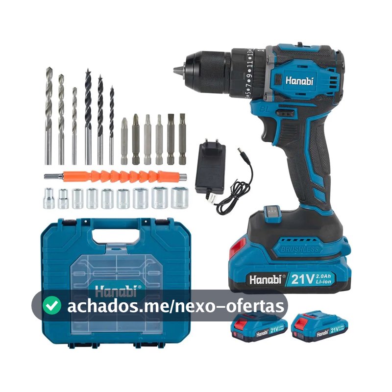 Parafusadeira Furadeira de Impacto Hanabi CY-3003 Brushless 2 Baterias 21v Cor Azul-petróleo Frequência 60hz 45N·m com 25 níveis de ajuste