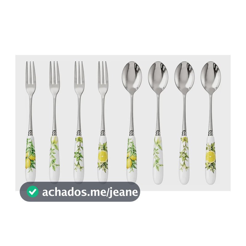 Conjunto De Talheres Para Sobremesa 8 Peças Inox E Porcelana