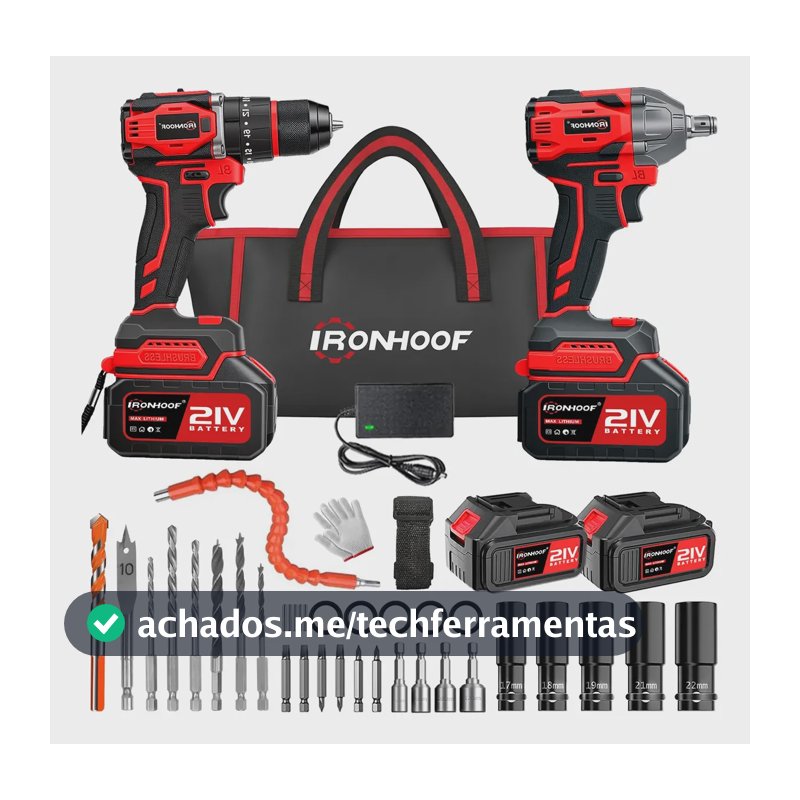 Kit Furadeira E Parafusadeira Chave Impacto Brushless 21v