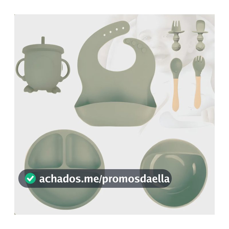 Kit Alimentação Bebê Silicone Introdução Alimentar Infantil Cor Verde