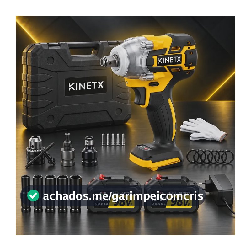 Chave De Impacto Parafusadeira 880nm Brushless 2 Baterias Amarelo