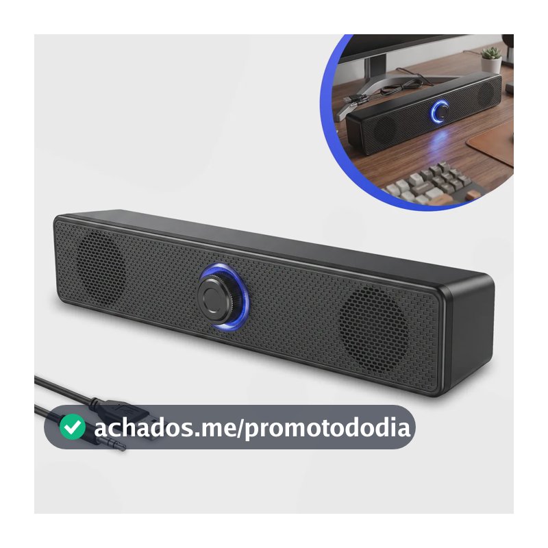 Caixa De Som Gamer Soundbar Para Computador Pc Notebook TV Amplificador Alto Falante Usb Led RGB Cor Preto