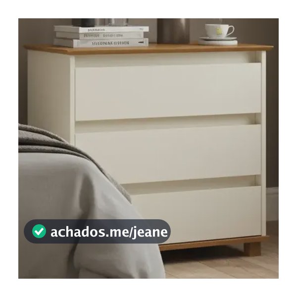 Mesa de Cabeceira Criado Mudo 3 Gavetas EJ Móveis Off White/Freijó MDF