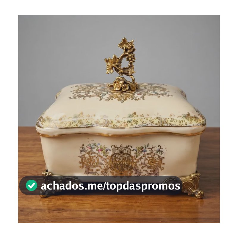 Caixa Porta Joias Clássica Floral Dourada Tampa Ornamental Mix