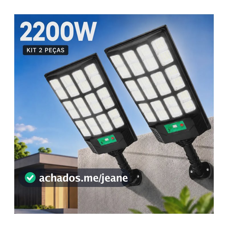 Kit 2 Luminaria Poste Solar 2200w Refletor Led Holofote Com Sensor