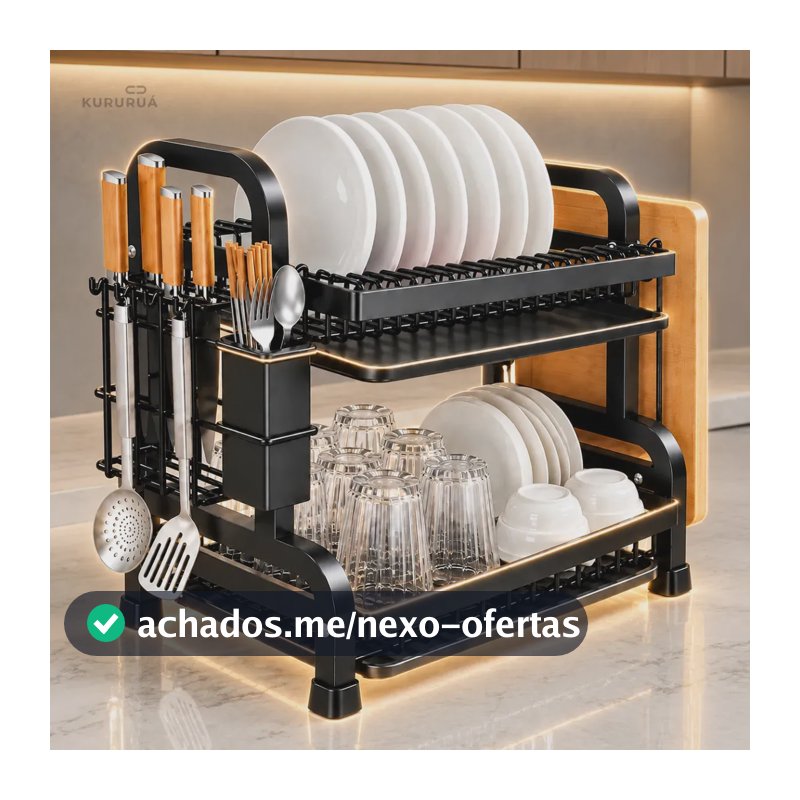 Escorredor De Louça Inox Com Porta Pratos Talheres 2 Andares Marca Kururuá