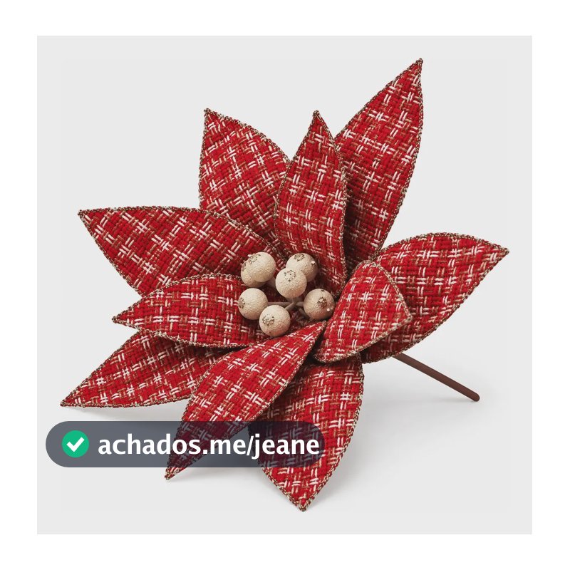 Flor Galho Natalino Vermelho 30cm Para Decoração De Natal Vermelho