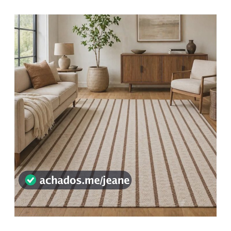 Tapete De Sala Grande 100% Algodão Lavável Na Maquina. 1.5 M 1.4 M Listrado Marrom / Cru
