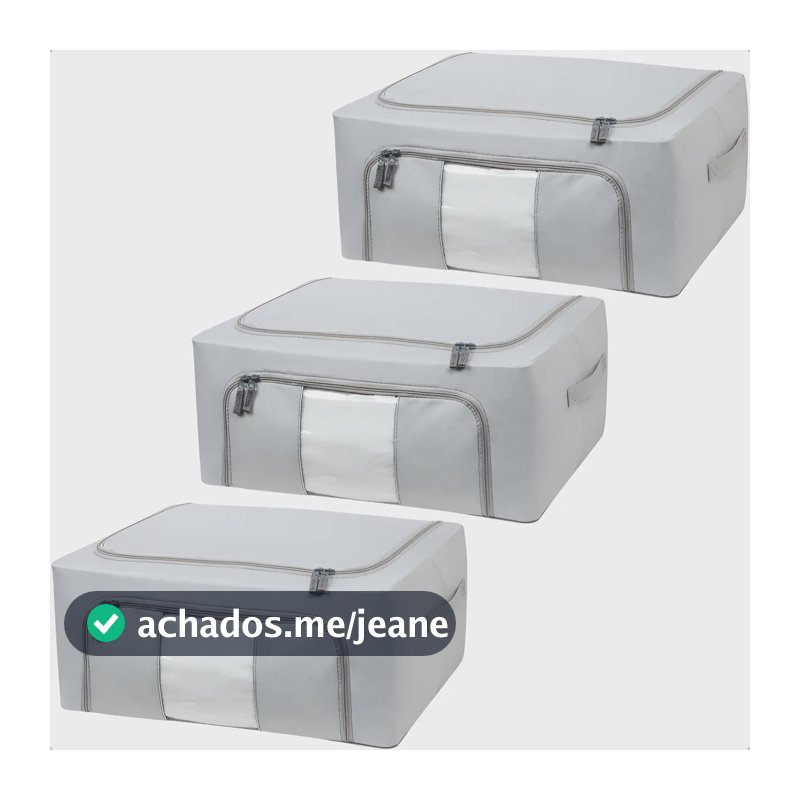 Kit 3 Caixa Organizadora Multiuso Dobrável Roupa Edredom 40l Cinza